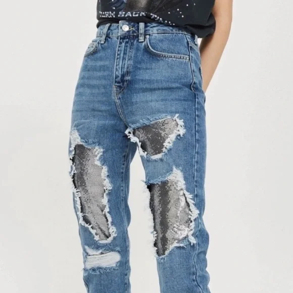 Topshop | Jeans | Topshop Nwt Chainmail Ripped High Waist Moto Mom